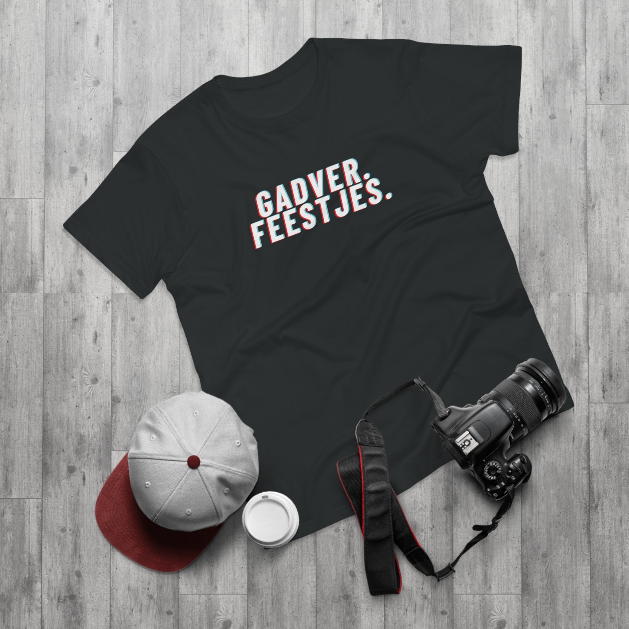 "Gadver. Feestjes." T-shirt. Heren - Zwart