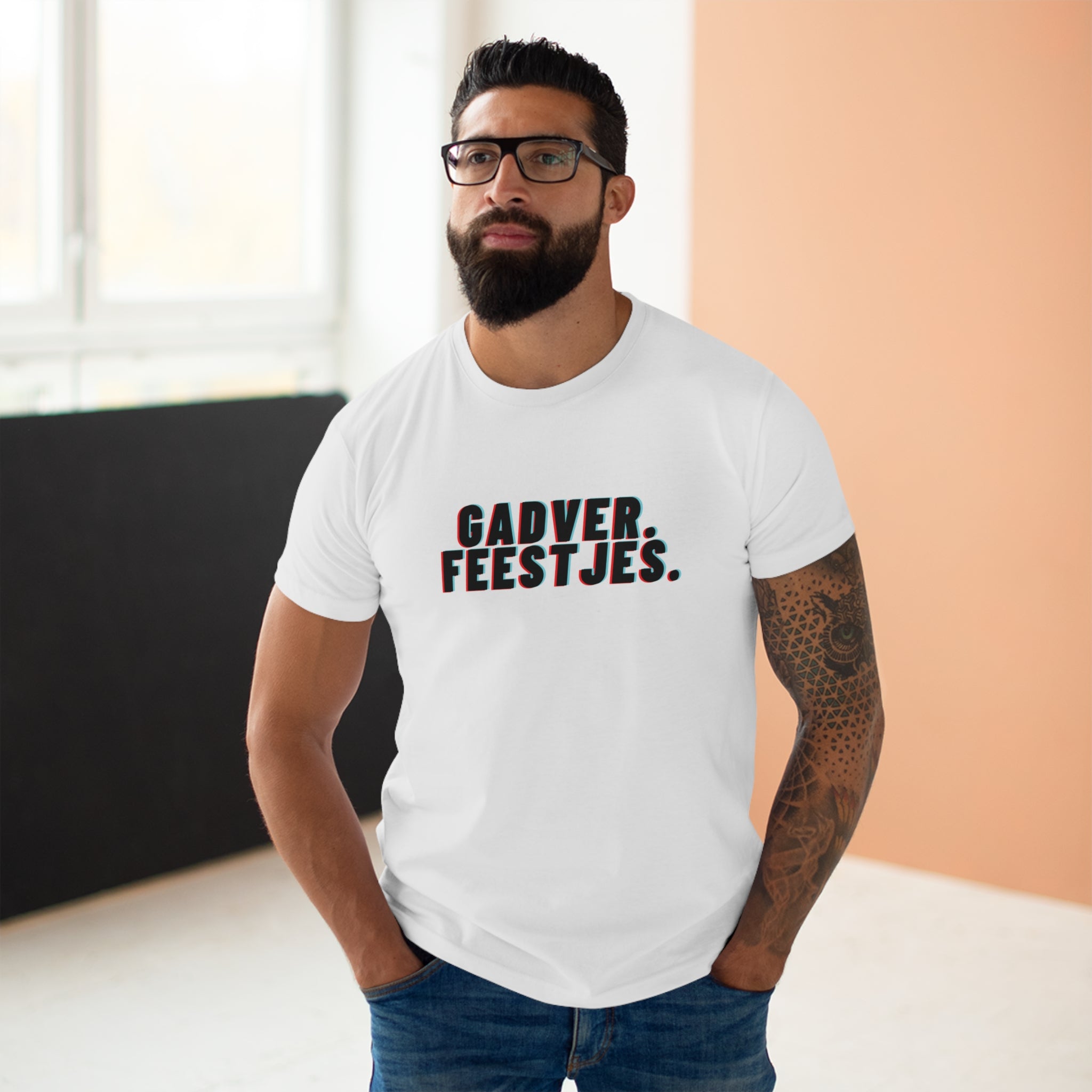 "Gadver. Feestjes." T-shirt. Heren - Wit